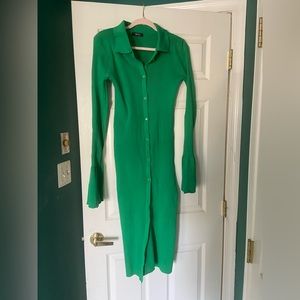 Bell Sleeve Ribbed Cardigan Bodycon Maxi Dress Green Micas Sweater